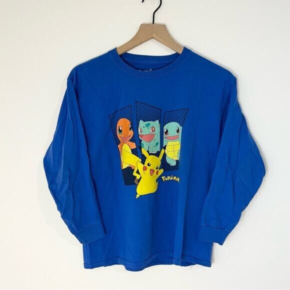 Kids‎ Pokemon Long Sleeve Tee Size L Blue Cotton T Shirt Pikachu Top - Picture 1 of 5